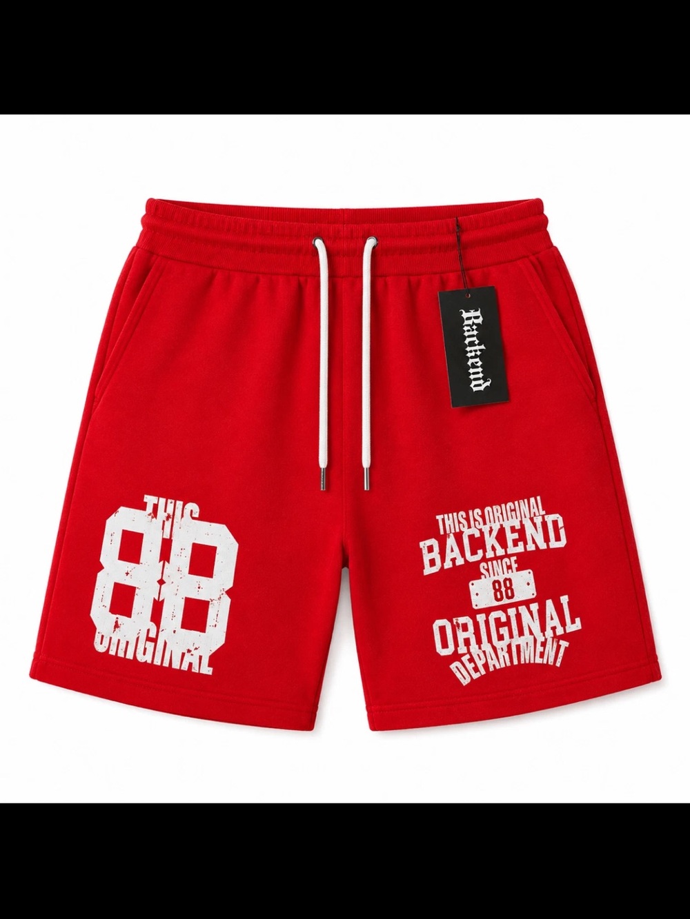 Backend Original 88 Fleece Shorts-Red & White-Men's 3XL-Zip Pockets-Streetwear